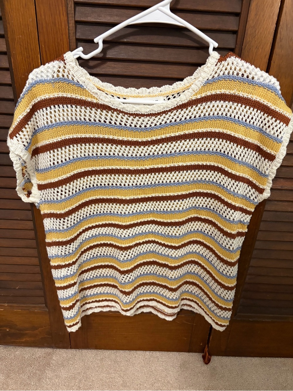 Lightweight Striped Crochet Sweater Top - Cream, Mustard & Brown
